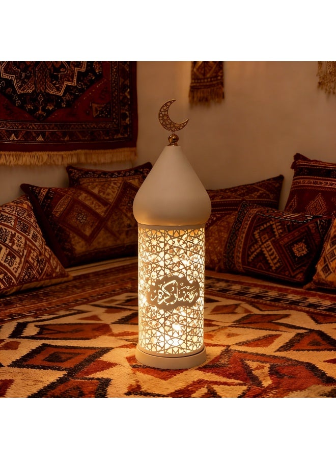 فانوس رمضان مغربي، مصباح LED معدني مجوف أبيض مع قمة قمر ذهبية للديكور الداخلي والخارجي للمنزل، ومركزيات الطاولة، ورمضان، والعيد، وديكورات الزفاف، FD778-L - Image 3